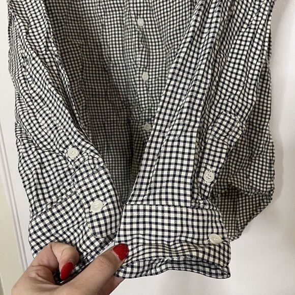 SANDRO Paris black white gingham plaid button down collared shirt medium - Picture 6 of 7